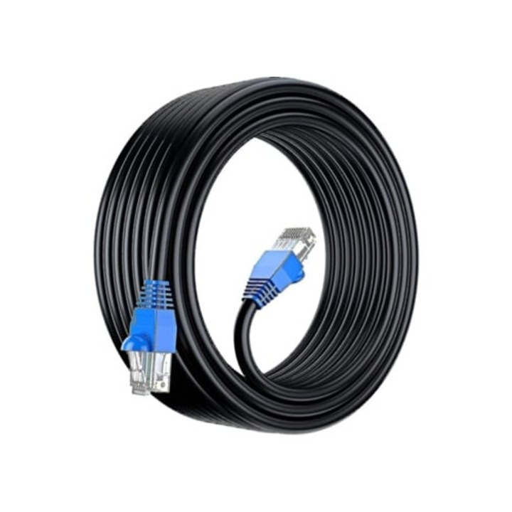 Cablu Ethernet Cat6 exterior impermeabil 50m, UTP, 550Mhz, negru