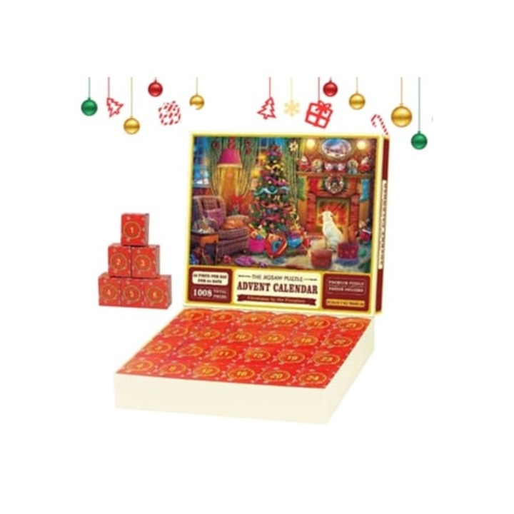 Calendar de Craciun cu 24 de sloturi, puzzle de Craciun 1008 piese, cutie surpriza Countdown, set