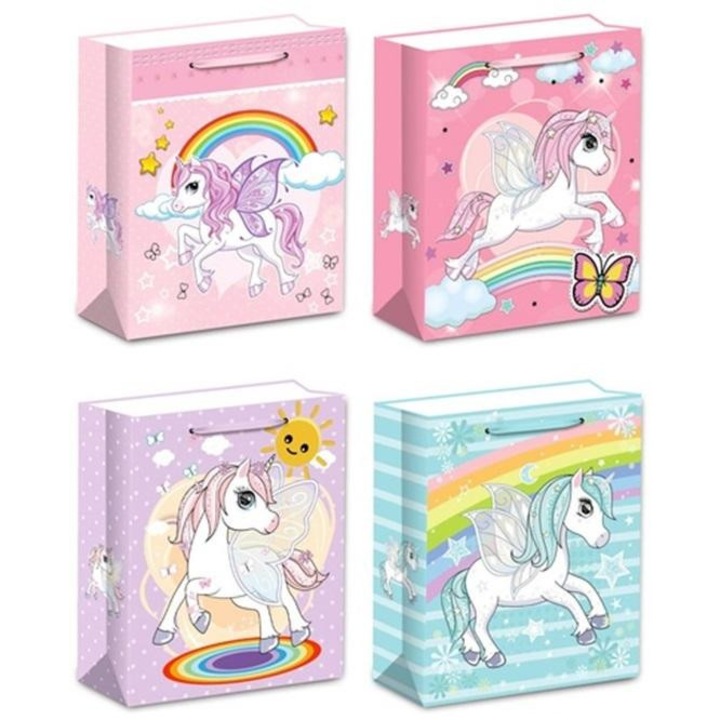 Ajándéktáska L, W&K, unikornisok, 31x12x40cm, vegyes minták