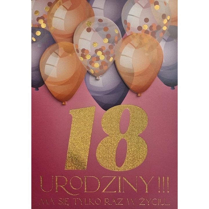 Felicitare YEKU, Urodziny 18, elemente decorative, zlocenie, dimensiune standard