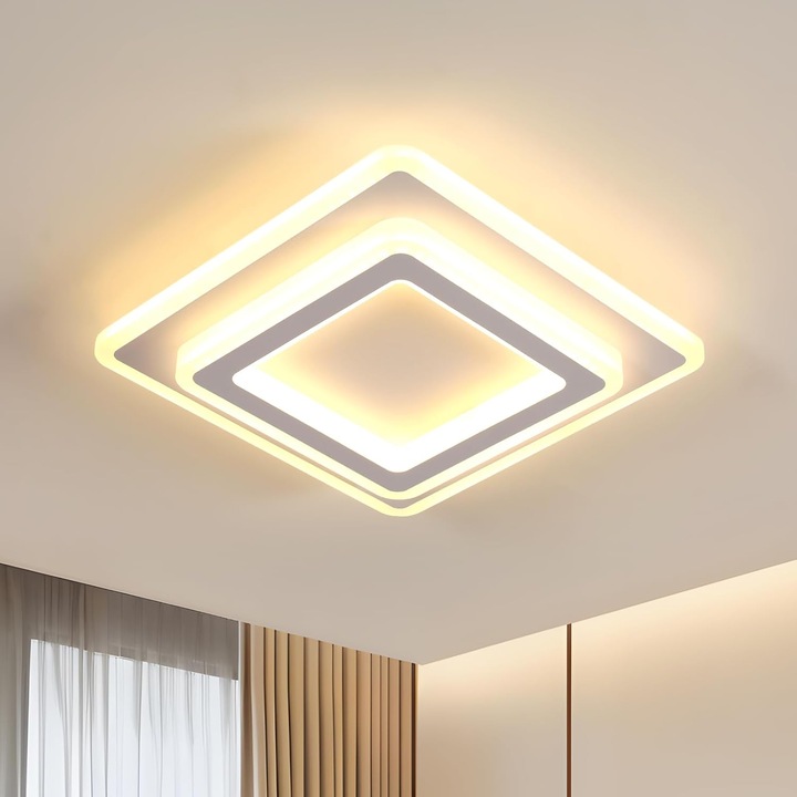 Plafoniera LED, Toolight, 44W, Alb, 29x29x5.5cm, Lumina Calda 3000K, Potrivita pentru dormitor, living, bucatarie, coridor