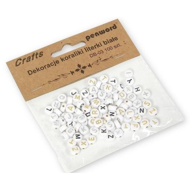 Brelocuri Penword, Koraliki literki, 7x7mm, alb, set 100 bucati