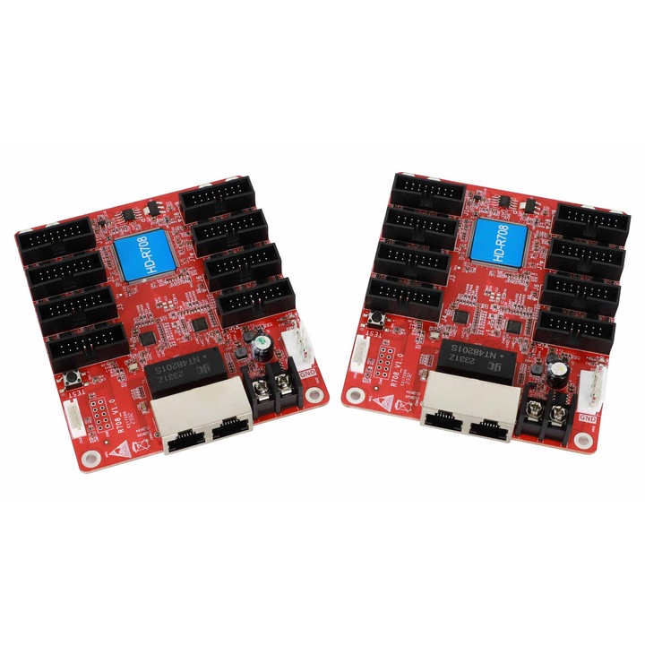 Placă de recepție Huidu HD-R708, 8 interfete HUB75E, 1 port Ethernet Gigabit, 107.4x91.5x15mm