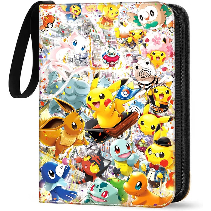 Album de carti Pokemon, 4 compartimente, 400 sloturi, 50 pagini, 24x18x5cm, multicolor, rezistent la uzura, impermeabil, C