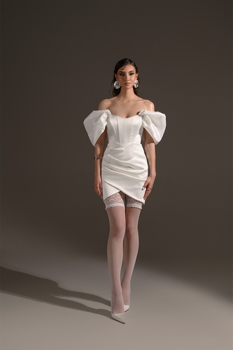 BENEDETTO ATELIER, Rochie scurta, fara bretele, Alb optic, S