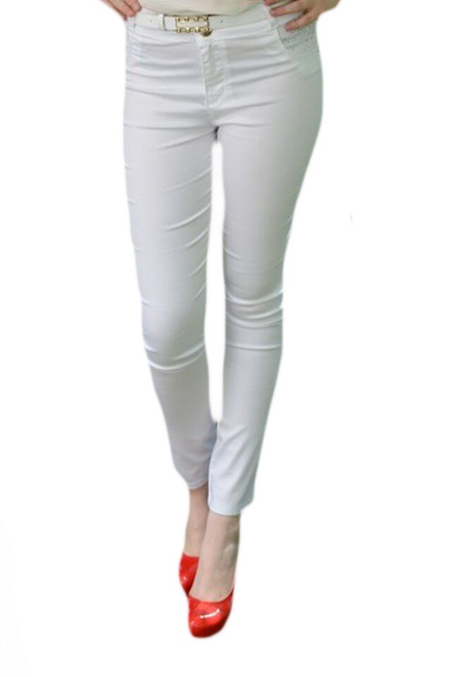 Pantaloni de vara cu strasuri mici, D&J Exclusive, Alb