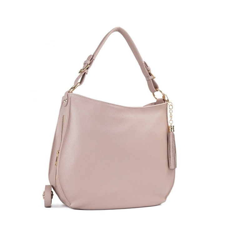 Poseta Piele Melinda - Roz Pudra, Geanta Casual din Piele Naturala, Geanta, Genti