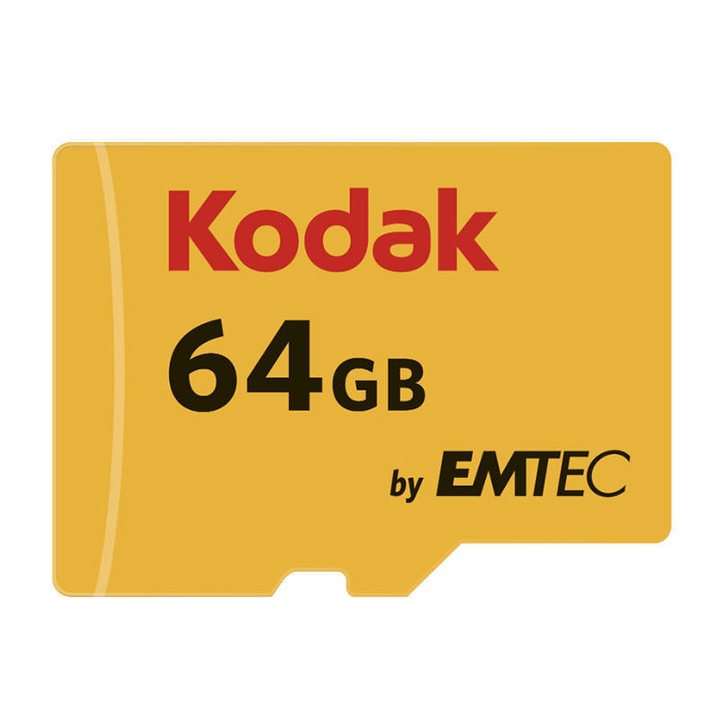 Card Memorie microSDXC Kodak Emtec, 64Gb, Clasa 10 / UHS-1 U1, Cu Adaptor EKMSDM64GXC10K