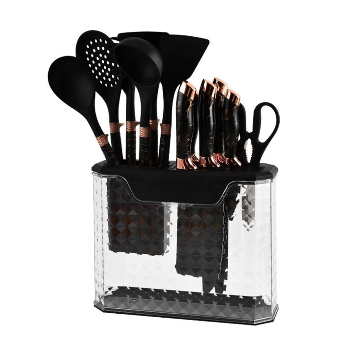 Set 16 Piese Ustensile Bucatarie din Silicon & Set Cutite cu Suport - Design Modern, Multifunctional