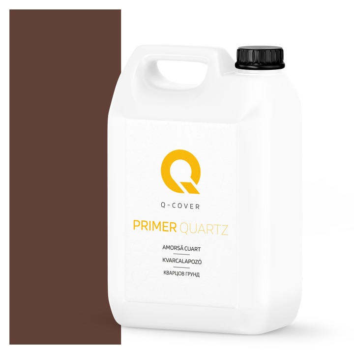 Amorsa cuart pentru tencuiala decorativa, Q-COVER, Maro inchis cu mica neagra si aurie D822, mat, aplicare usoara, aderenta ridicata la suport, interior/exterior, timp scurt de uscare, pe baza de lianti polimerici de inalta calitate, 3KG