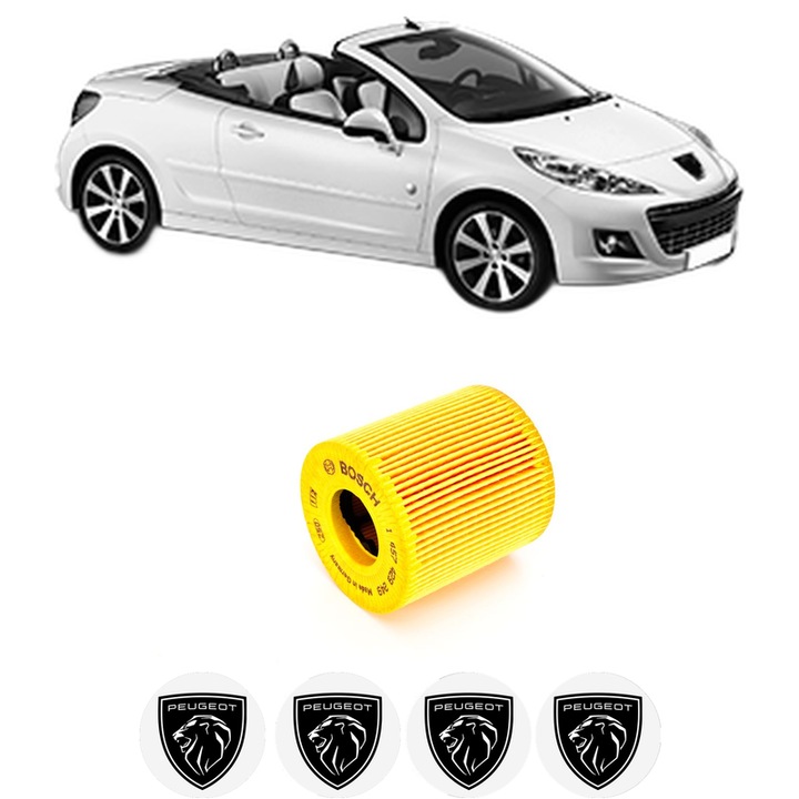 Filtru ulei PEUGEOT 207 CC (WD_) 1.6 16V din 2007-2013 KW 88 CP 120 CMC 1598, auto, Bosch, 4x Stickere auto cu PEUGEOT
