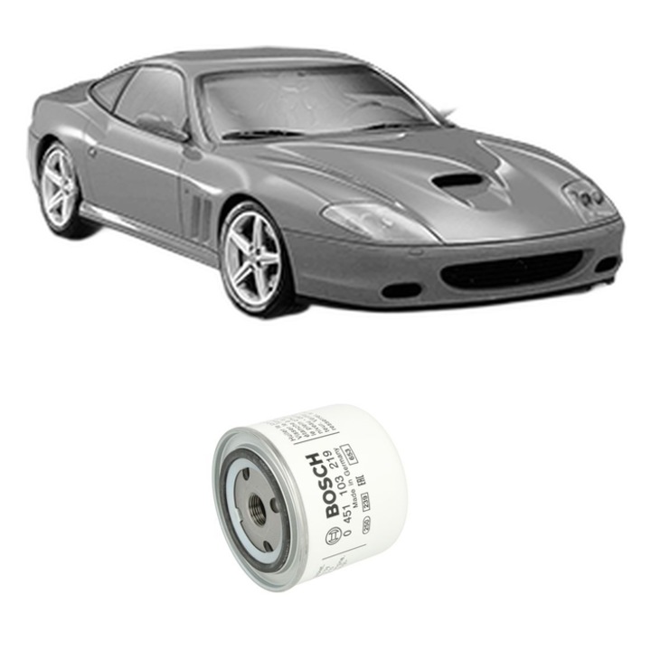 Filtru ulei FERRARI 5__ MARANELLO 575 M din 2002-2006 KW 380 CP 517 CMC 5748, auto, Bosch, 4x Stickere auto cu FERRARI