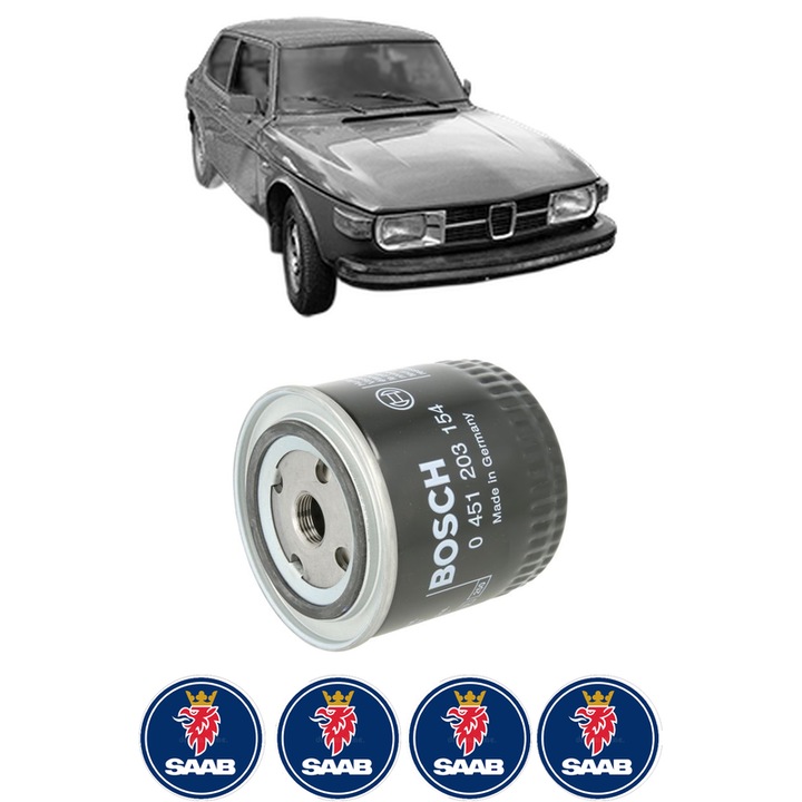 Filtru ulei SAAB 99 Combi Coupe 2.0 din 1976-1978 KW 79 CP 107 CMC 1985, auto, Bosch, 4x Stickere auto cu SAAB