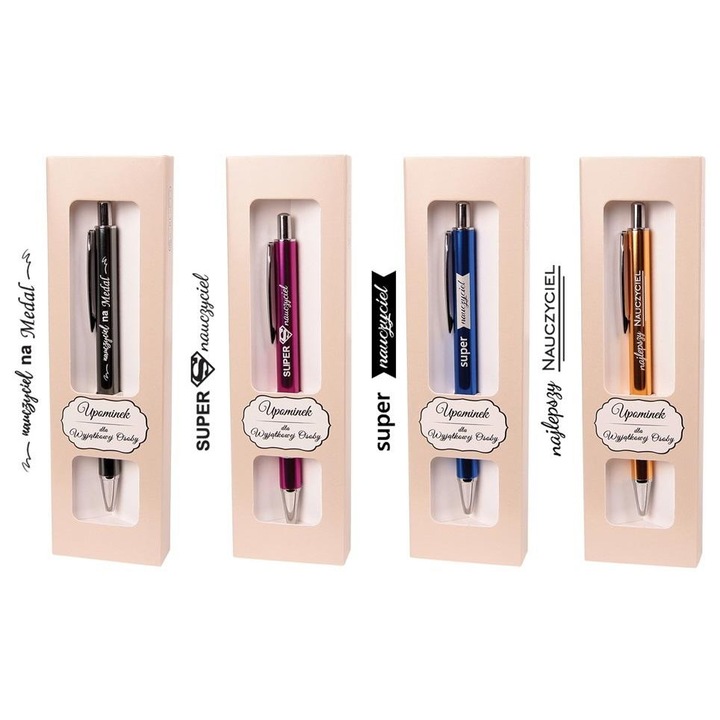 Pix metalic automat CARLOS, CRESCO, etui cadou, cerneala albastra, set mix