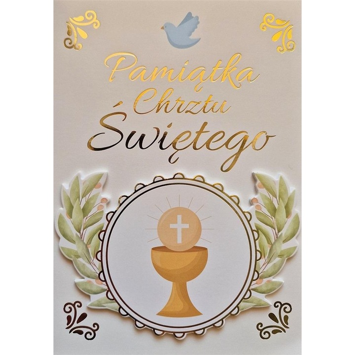 Felicitare YEKU, Karnet Chrzest, 17,5x12,5cm, 350g, cu elemente de zlocire, cu envelopa inclusa
