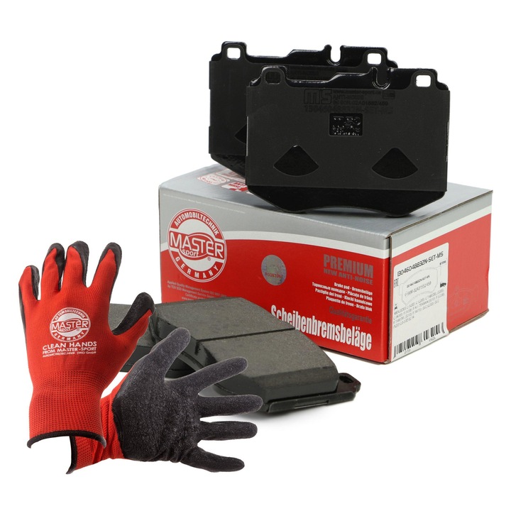 Накладки за спирачки Master-Sport, комплект, 128x92мм, 18.3мм дебелина, без контакт за износване, червени, размер XL, включва работни ръкавици