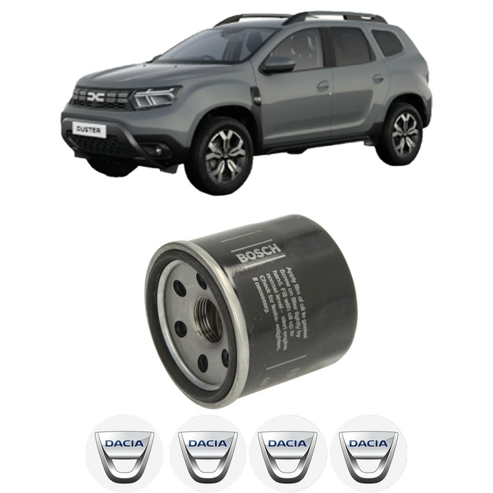 Filtru ulei DACIA DUSTER (PYM_, PYN_) 1.6 HYBRID 140 din 2023 KW 104 CP 141 CMC 1598, auto, Bosch, 4x Stickere auto cu DACIA