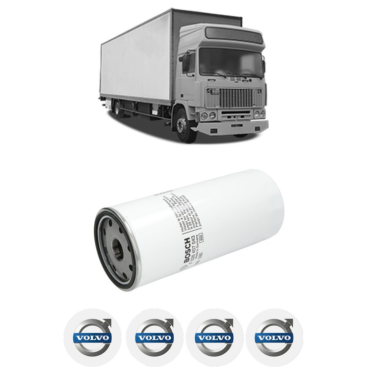 Filtru ulei VOLVO F10 F 10/300 din 1984-1986 KW 220 CP 299 CMC 9600, auto, Bosch, 4x Stickere auto cu VOLVO