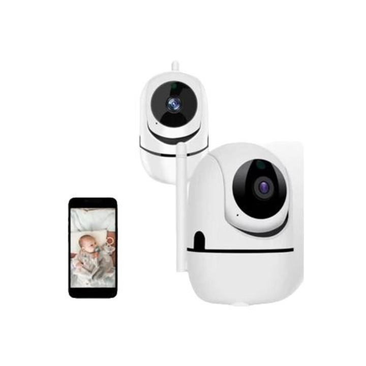 Camera de supraveghere IP, panoramica 360°, audio bidirectional, viziune nocturna, detectie miscare, alb