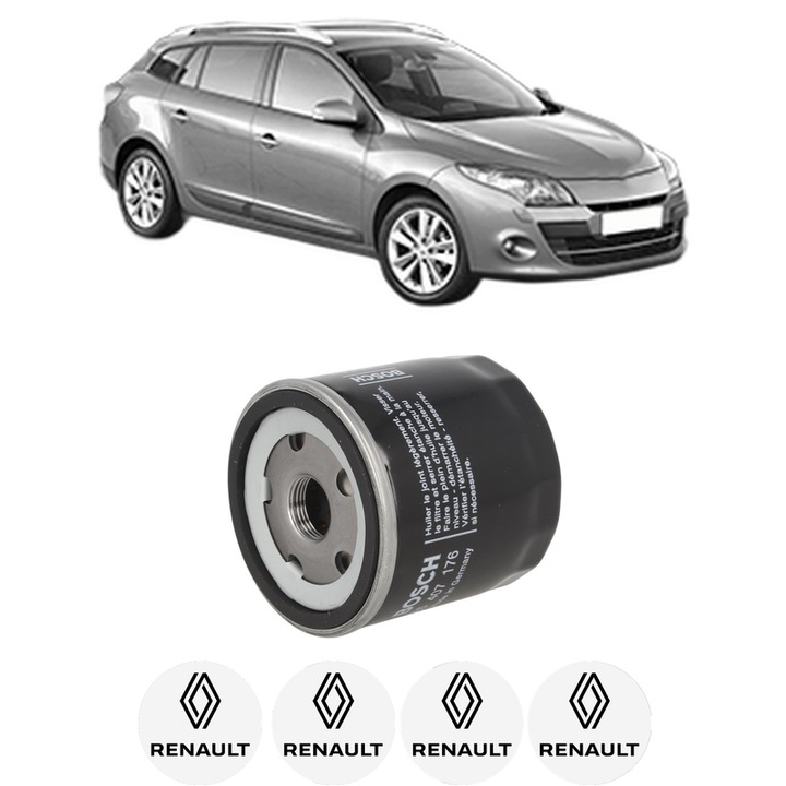 Filtru ulei RENAULT MEGANE III Grandtour (KZ0/1) 1.5 dCi (KZ09, KZ0D, KZ1G, KZ29, KZ14, KZ1W, KZ10, KZ1F,... din 2009-2015 KW 81 CP 110 CMC 1461, auto, Bosch, 4x Stickere auto cu RENAULT