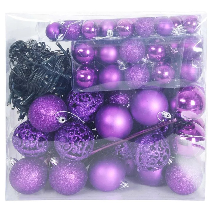 Set de Globuri de Craciun vidaXL, cu 300 LED, 120 pcs, Violet Plastic