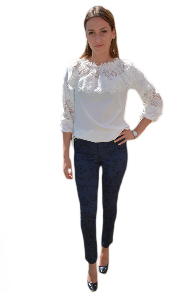 Pantaloni moderni cu croi cambrat, D&J Exclusive, Albastru marin