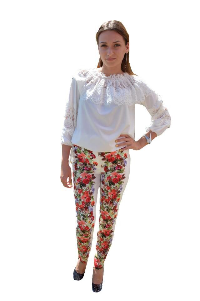 Pantaloni feminini cu imprimeu floral,D&J Exclusive, Multicolor