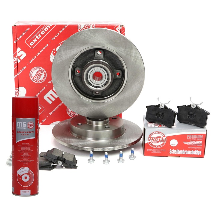 Master-Sport féktárcsa és fékbetét szett, 4 lyuk, 249x67,1mm, hátsó, tisztítóval együtt