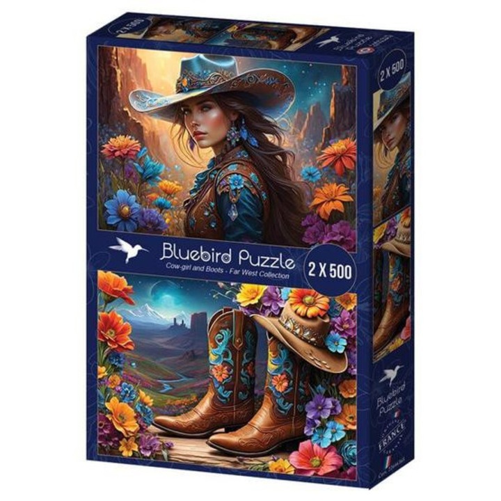 Puzzle Bluebird 2 x 500 db-os puzzle - Cowgirl și Cizme - Colecția Far West (90920)