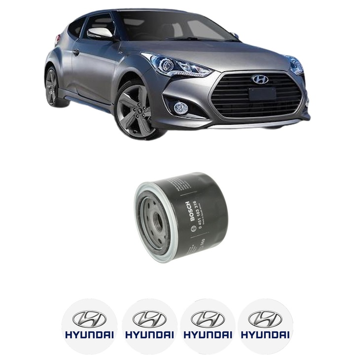 Filtru ulei HYUNDAI VELOSTER (FS) 1.6 MPI din 2011-2017 KW 97 CP 132 CMC 1591, auto, Bosch, 4x Stickere auto cu HYUNDAI
