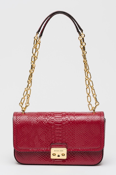 Michael Kors, Geanta de piele texturata cu bareta de umar Tribeca, Rosu inchis