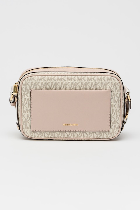 Michael Kors, Geanta crossbody cu monograma Maeve, Alb murdar, Roz prafuit