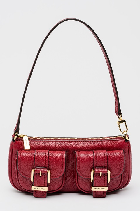 Michael Kors, Geanta de piele cu bareta de umar si aspect marmorat Zoe, Rosu marsala