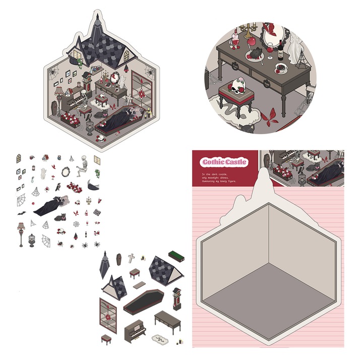 Декоративни стикери, миниатюрен свят, 3D къща, многоцветни