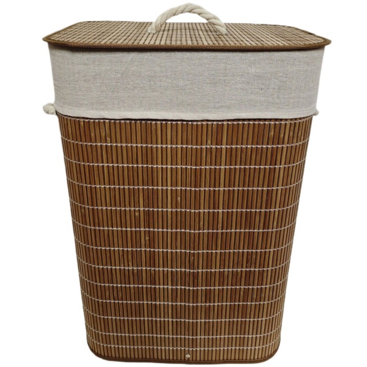 Cos de rufe, bambus si captuseala din bumbac, poliester, partea de jos din MDF, 66 L, 40 x 30 x 57 cm, natur