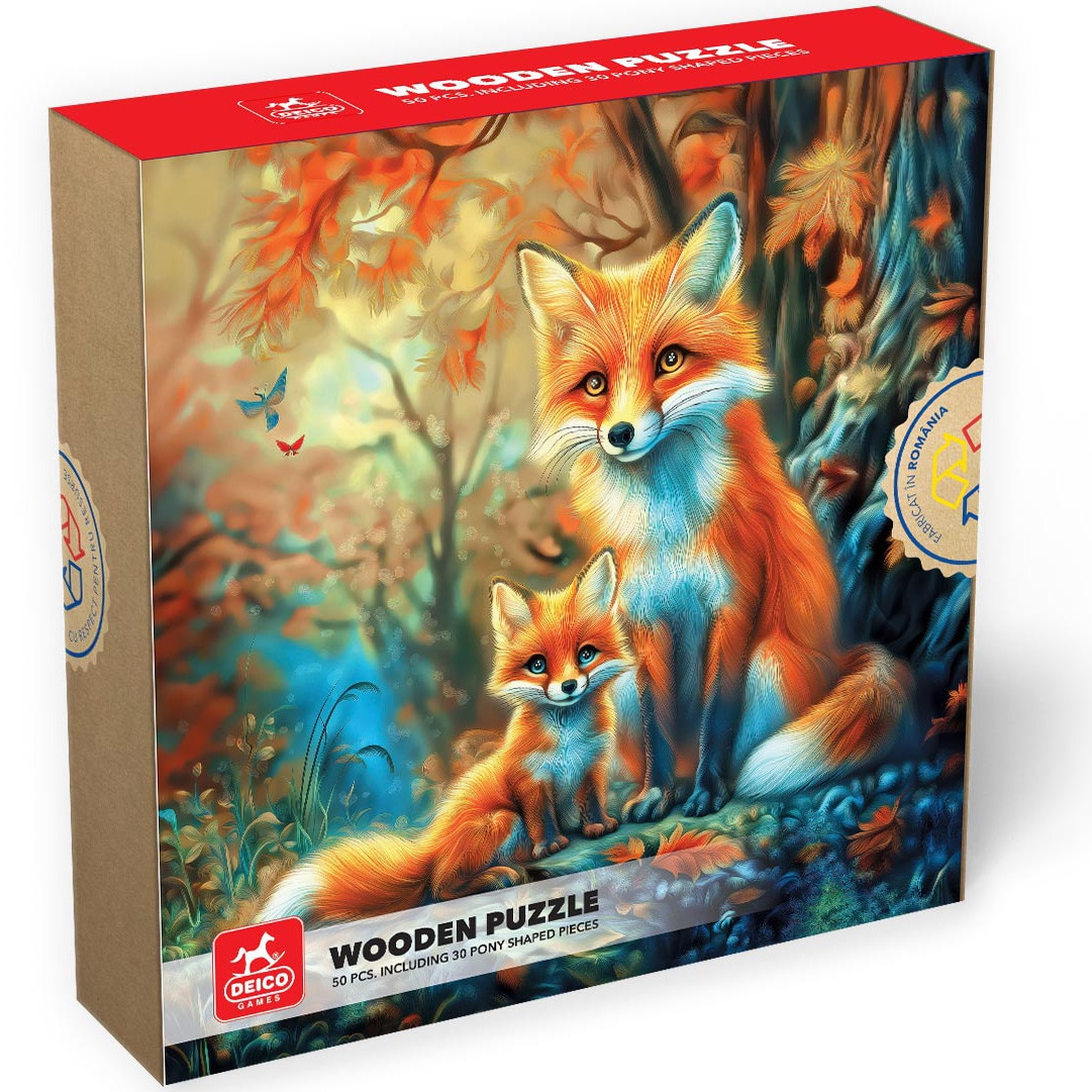 Puzzle din lemn Deico Games - Vulpe, 50 piese