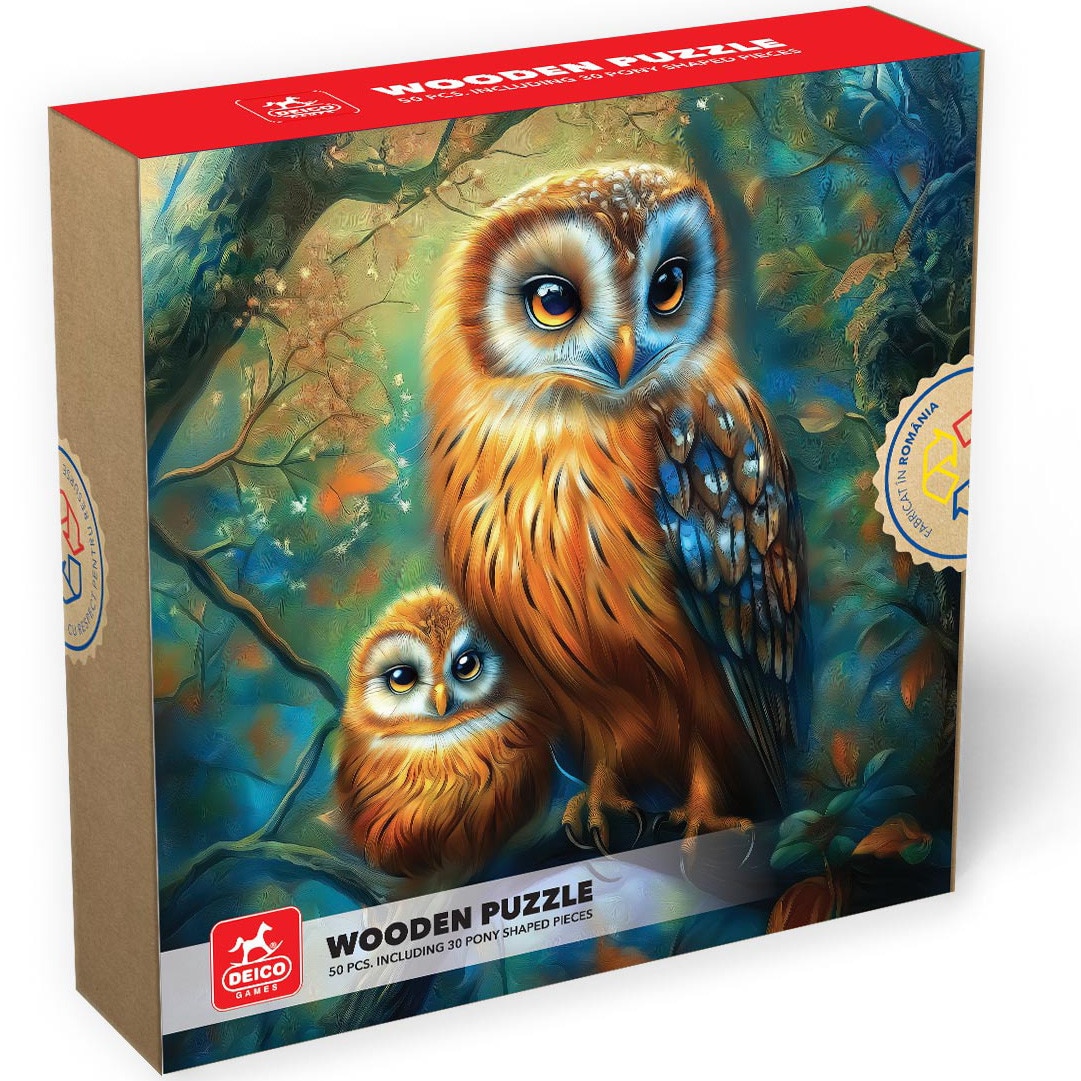 Puzzle din lemn Deico Games - Bufnita, 50 piese