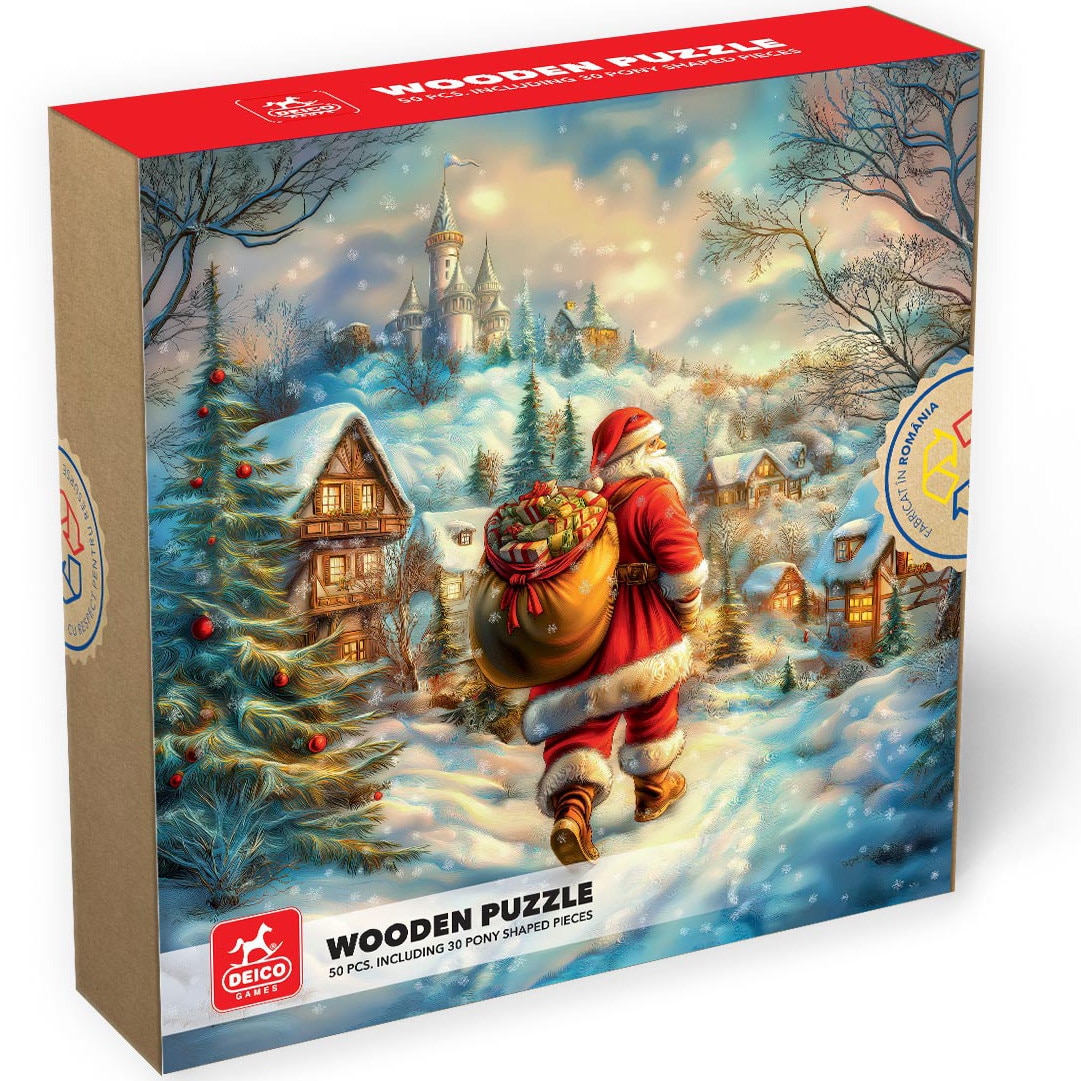 Puzzle din lemn Deico Games - Satul lui Mos Craciun, 50 piese