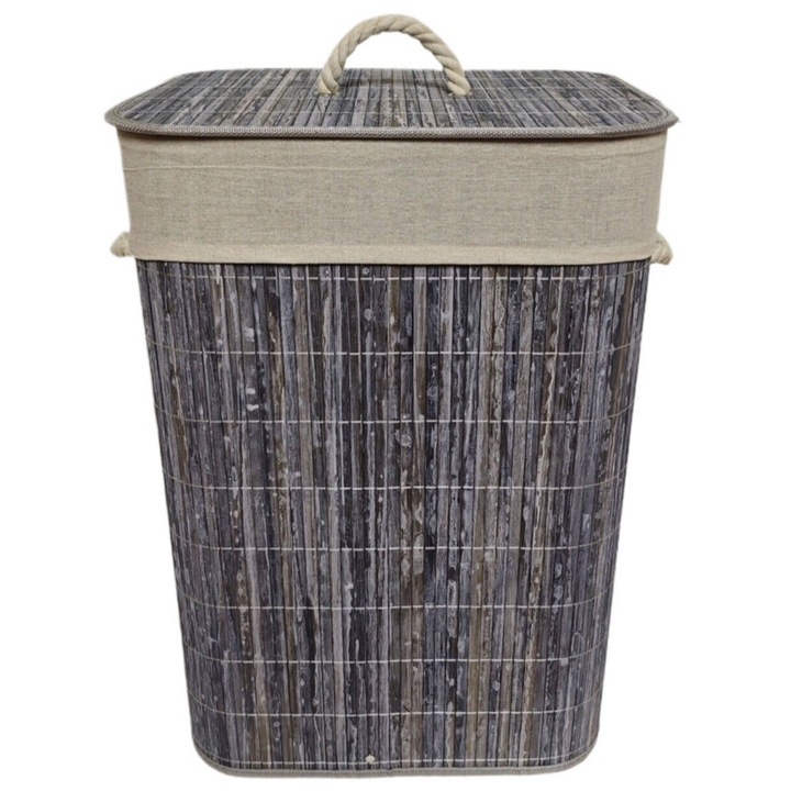 Cos de rufe Caressa HY23137, bambus si captuseala bumbac/poliester, gri, 66L, 40x30x57cm