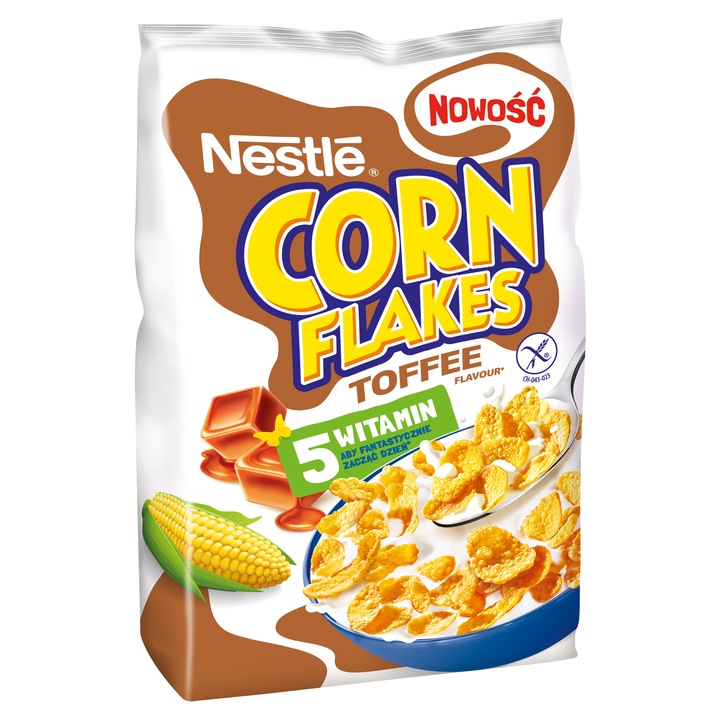 Cereale Nestle Corn Flakes Toffee, 250g, fara gluten, cu vitamine