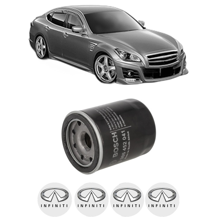 Filtru ulei INFINITI M (Y51) 56 X din 2010 KW 300 CP 408 CMC 5552, auto, Bosch, 4x Stickere auto cu INFINITI