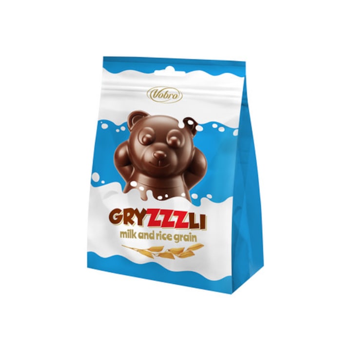 Praline Vobro Gryzzzli cu ciocolata cu lapte 190g, umplutura cu crema de lapte si cereale crocante