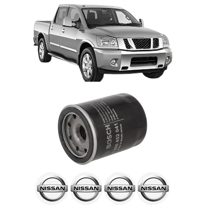 Filtru ulei NISSAN TITAN (A60) 5.6 Flex-Fuel 4WD din 2003-2006 KW 227 CP 309 CMC 5552, auto, Bosch, 4x Stickere auto cu NISSAN
