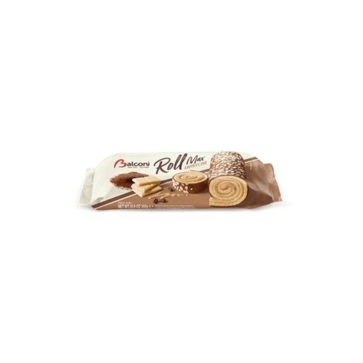 Rulada biscuite cappuccino, Balconi, 300 g, cu glazura de ciocolata alba