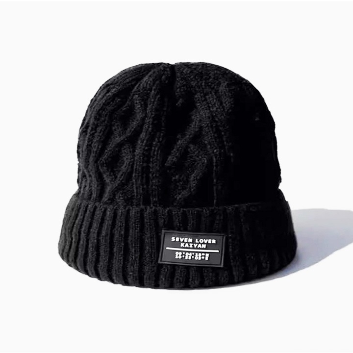 Мъжка плетена шапка, удебелена с топла подплата, черна, подходяща за голяма глава, 22см*22см