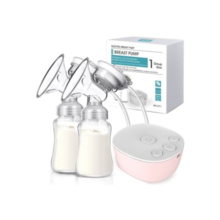 Elektromos dupla mellszívó tejgyűjtő funkcióval, 3 üzemmód, 9 szint, rózsaszín