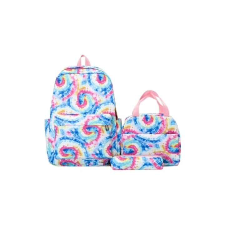 Set ghiozdane pentru fete adolescente, 22L, cu port USB, Tie Dye