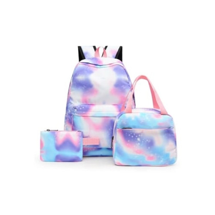 Set ghiozdane pentru fete adolescente, 22L, cu port USB, mov, Lalamoli