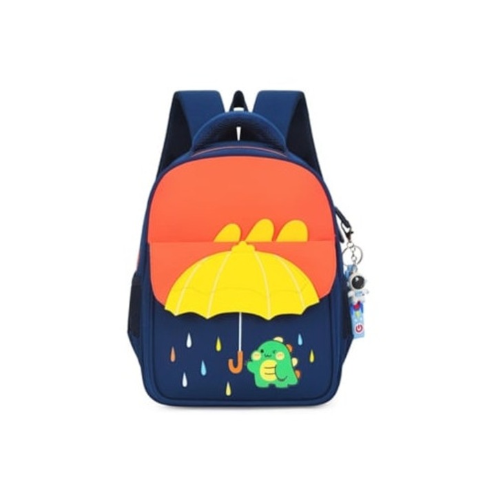 Ghiozdan preschool cu unicorni si dinozauri, albastru si portocaliu, set