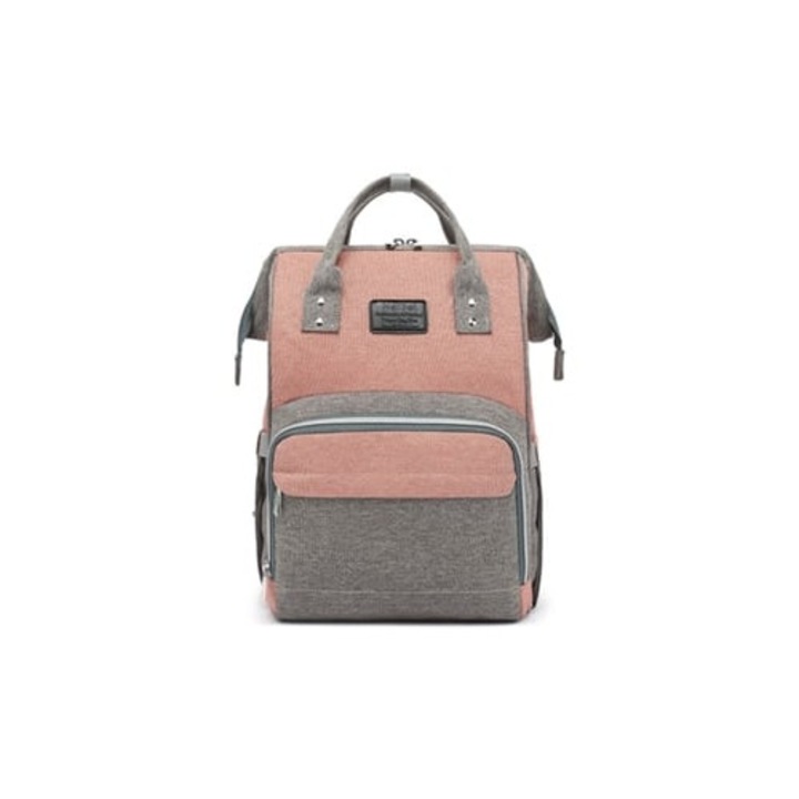 Pelenkázó hátizsák, Lalamoli, vízálló, összecsukható, rózsaszín és szürke